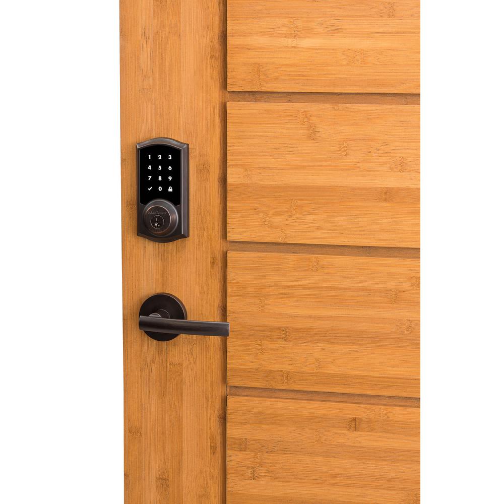 Kwikset Premis Touchscreen Smart Lock Venetian Bronze Single Cylinder Keypad Electronic Deadbolt featuring Juno HallCloset Knob 91911P J11P