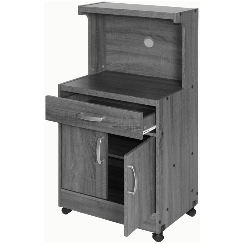 Pemberly Row Modern Kitchen Wooden Microwave Cart in Gray