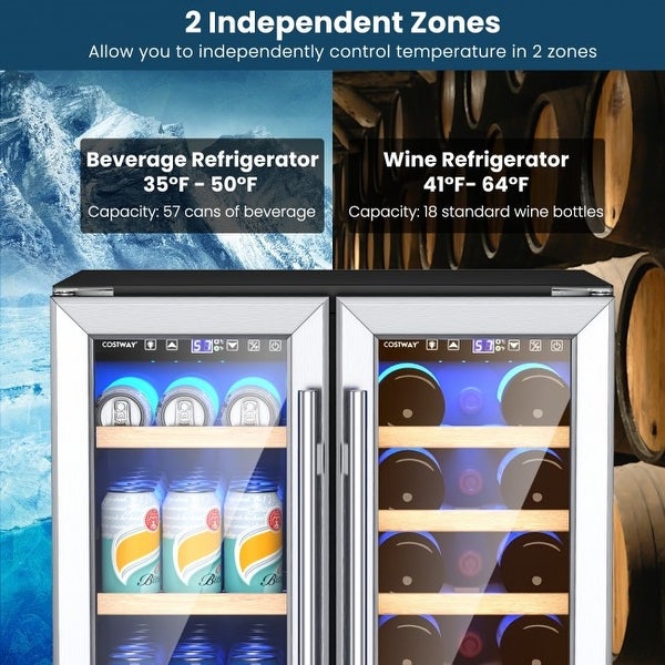 24 Inch Dual Zone Wine and Beverage Cooler-Silver