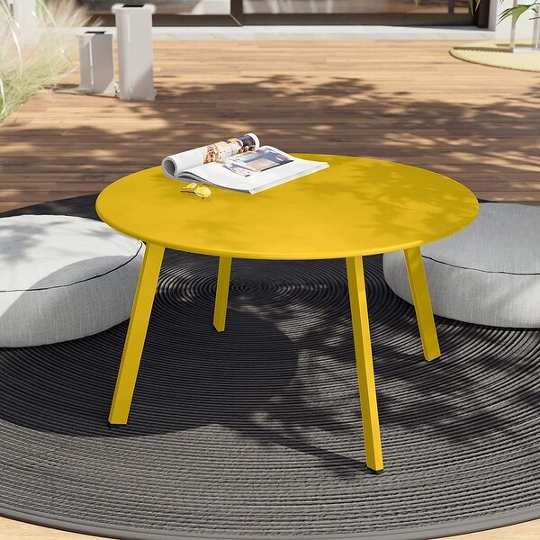 Patio Round Steel Coffee Table，WeatherResistant Large Outside Side Table for Garden Balcony Yard