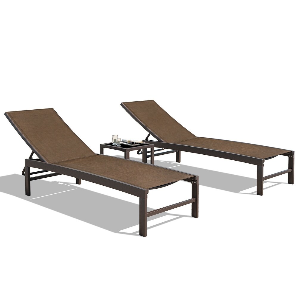 Outdoor Indoor Adjustable Lounge Chairs and Table Set 3 piece