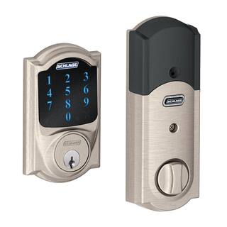 Schlage Camelot Satin Nickel Electronic Connect Smart Deadbolt with Alarm - Z-Wave Plus Enabled BE469zp v cam 619