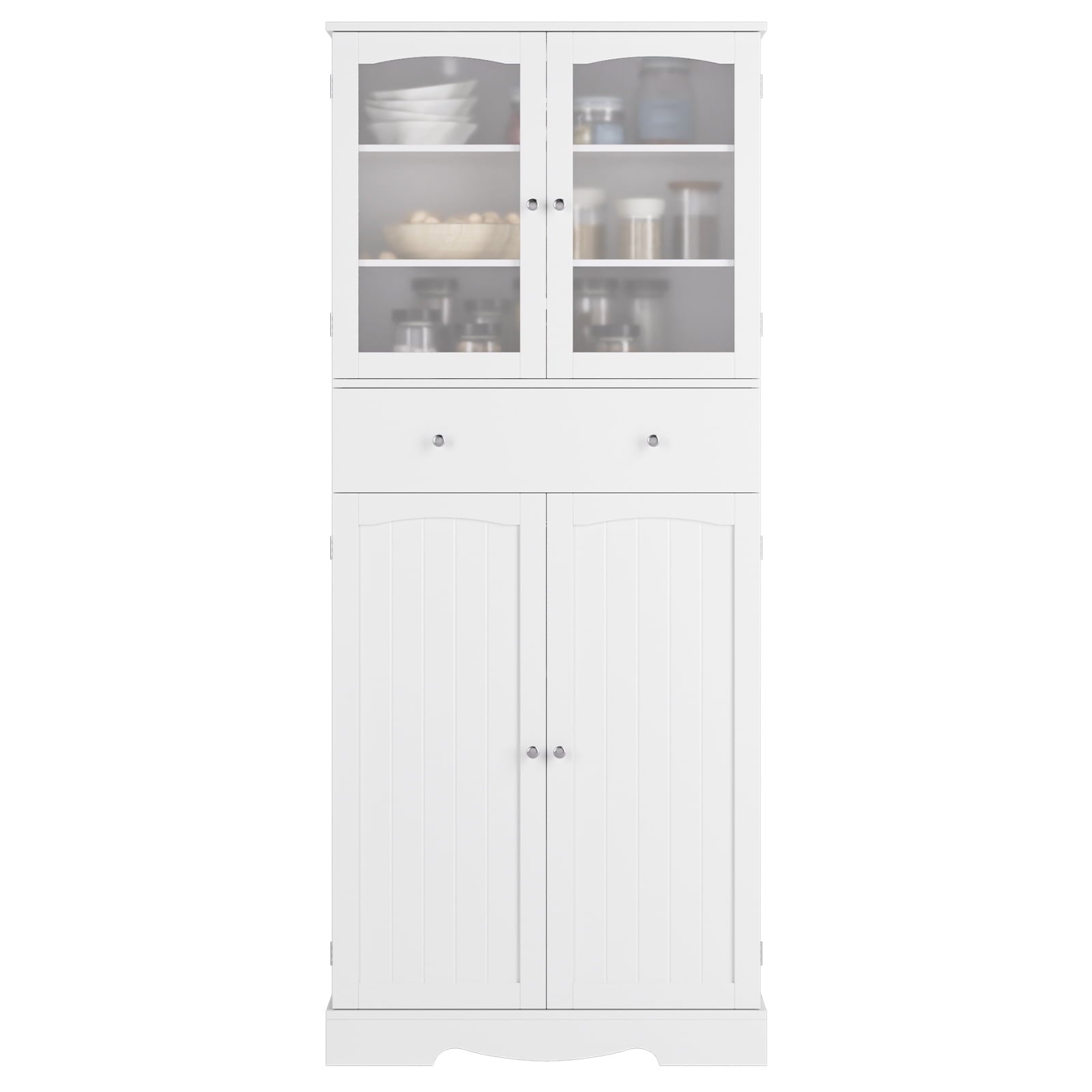 Homfa Tall Kitchen Pantry with 4 Doors， Free Standing Storage Cabinet for Dining Room， White