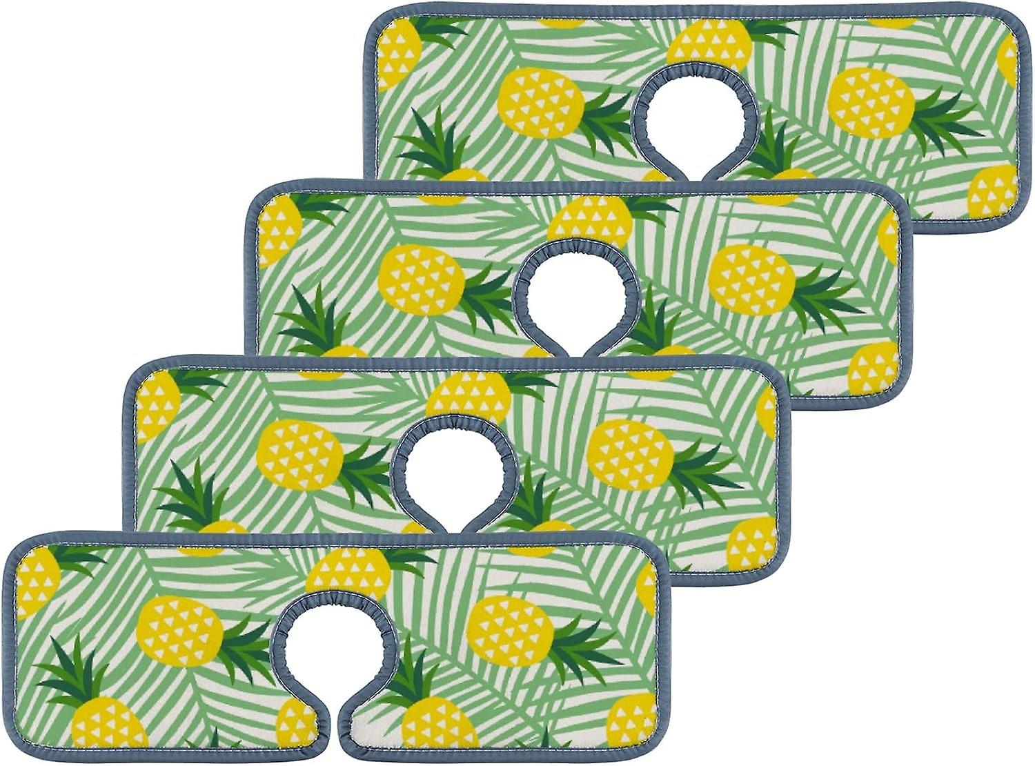 Faucet Absorbent Mat 3 Pcs Pineapples Leaves Kitchen Faucet Splash Catcher Washable Counter Drying Pads Behind Faucet For Kitchen Bathroom