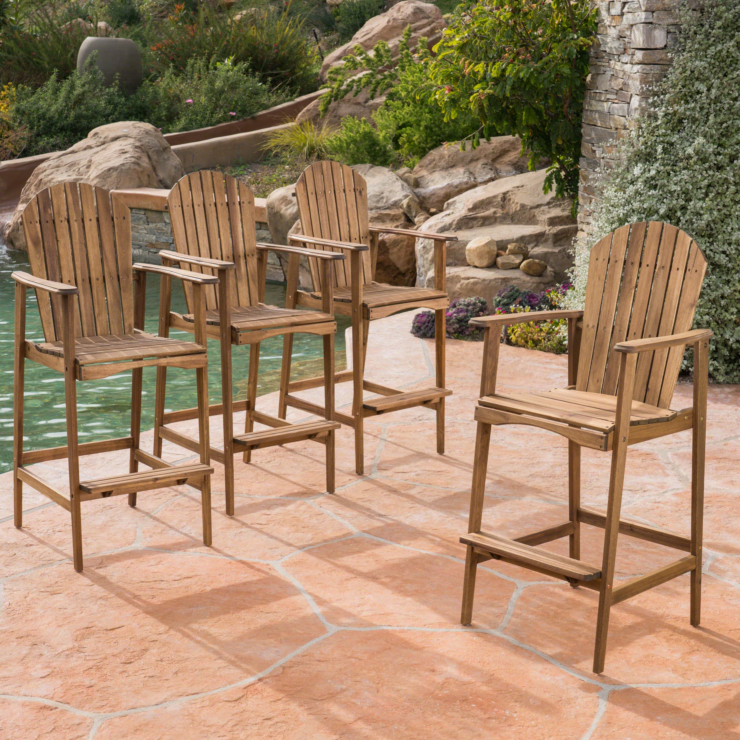 Malibu Outdoor Finished Acacia Wood Adirondack Barstools