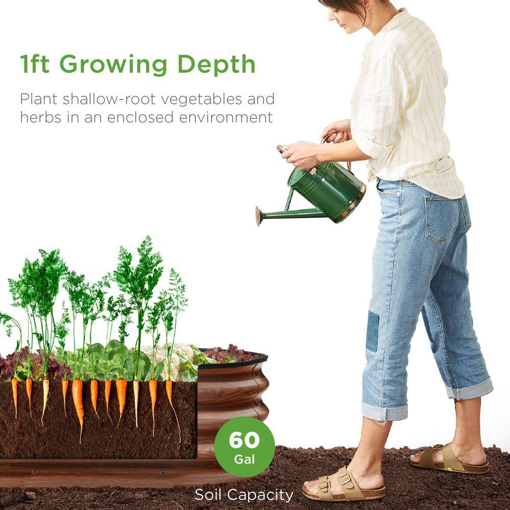 Best Choice Products 4 ft. x 2 ft. x 1 ft. Oval Steel Raised Garden Bed Planter Box for Vegetables Flowers in Wood Grain SKY6600