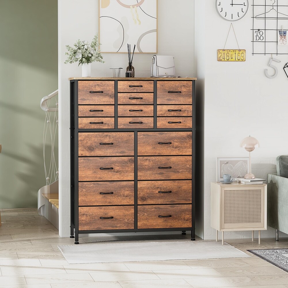 18 Drawer Dresser  Tall Dressers for Bedroom  Large Capacity Fabric Dresser   Chest of Drawers