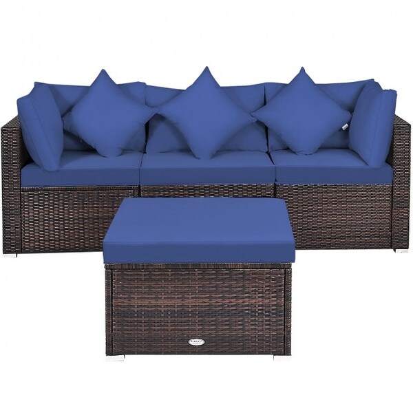 4 Pcs Ottoman Garden Deck Patio Rattan Wicker Furniture Set Cushioned Sofa - 29