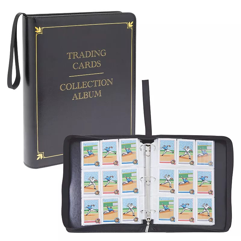 9 Pocket Leather 3 Ring Trading Card Binder for Baseball， Gaming， and Sports Cards， 50 Pages， Hold 900 Cards (14 x 11 In)