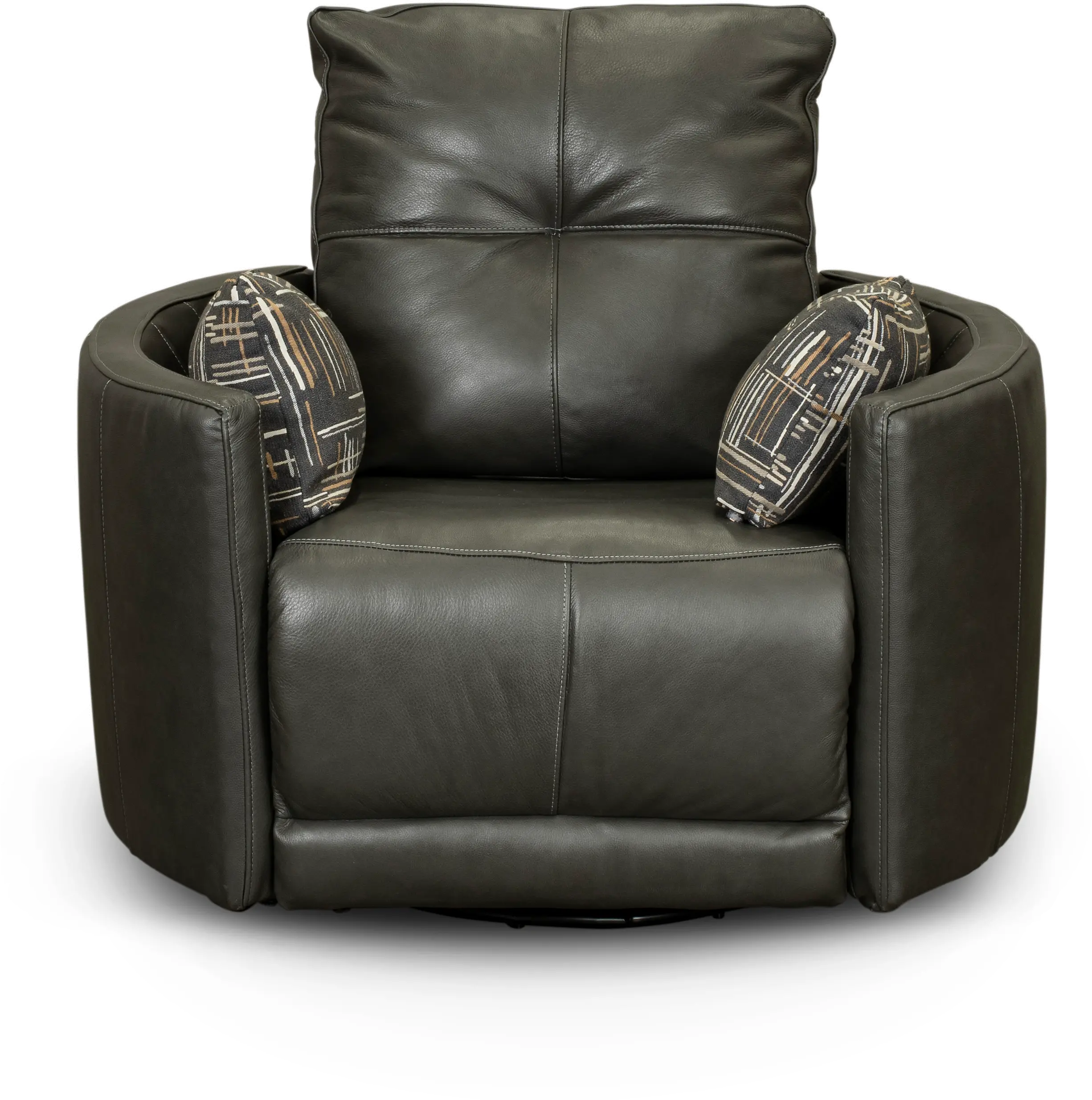 Waterloo Charcoal Gray Leather Curved Power Swivel Recliner