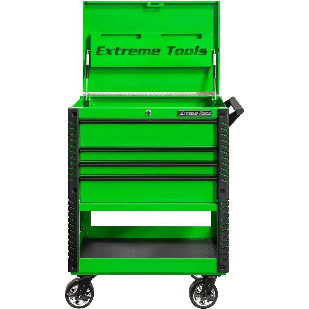 Extreme Tools Professional 33 in. Deluxe 4-Drawer Utility Tool Cart with Bumpers in Green EX3304TCGNBK