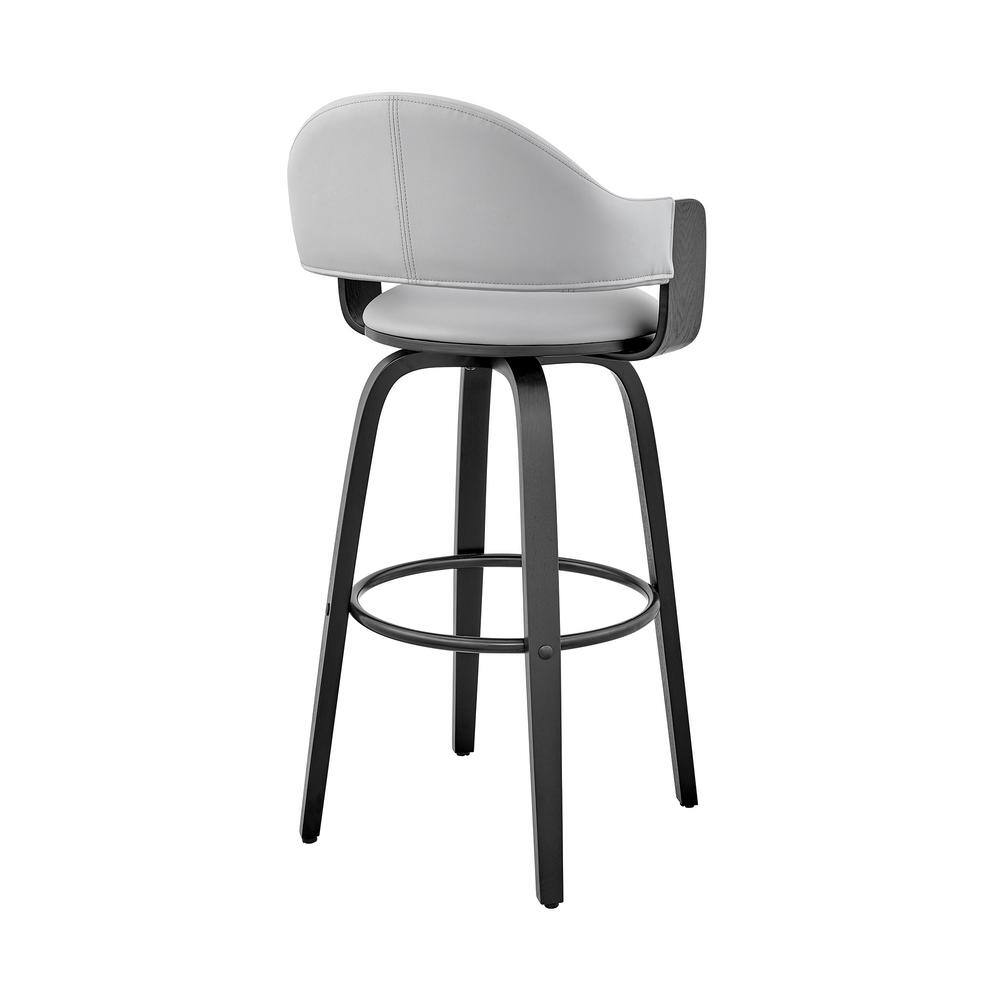 Armen Living Daxton 26 in Counter Height Swivel Stool w High Back Grey Faux Leather and Black Wood Finish LCDXBABLGR26