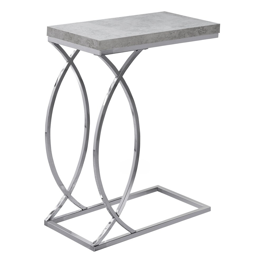 Accent Table  C shaped  End  Side  Snack  Living Room  Bedroom  Metal  Laminate  Chrome  Contemporary  Modern