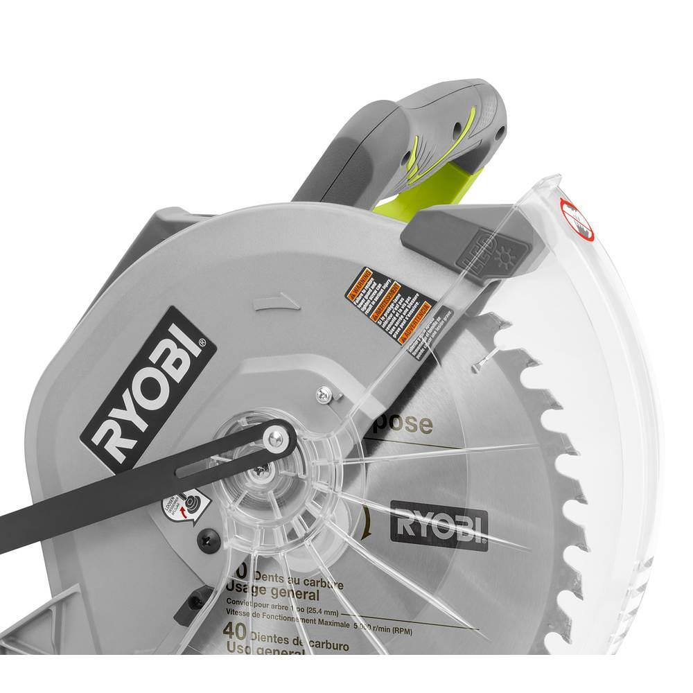 RYOBI 15 Amp 12 in. Sliding Compound Miter Saw with 12 in. 40 Carbide Teeth Thin Kerf Miter Saw Blade TSS121-A181201