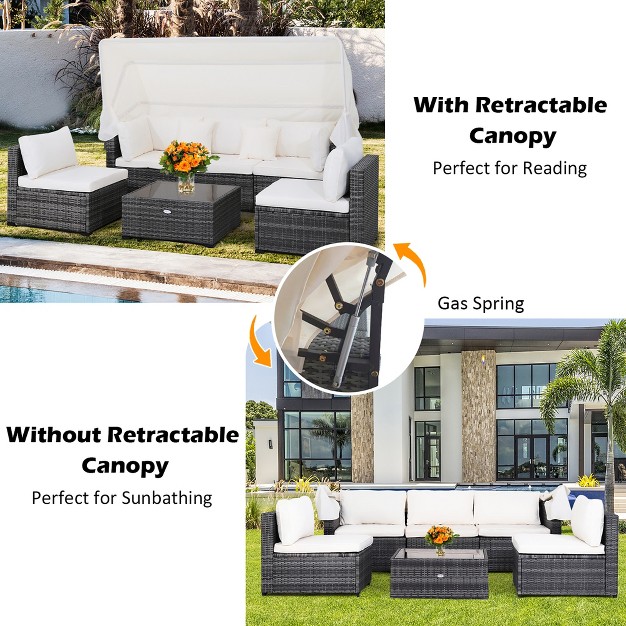 Costway 6 piece Outdoor Patio Furniture Set Retractable Canopy Conversation Set