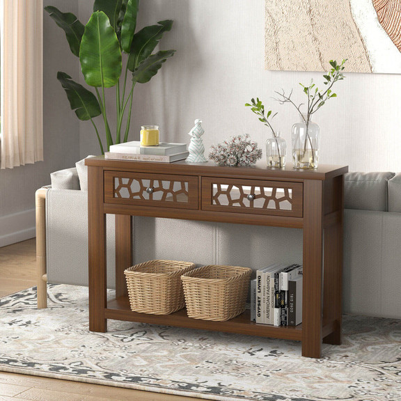 Costway 37954682 2 Tier Console Table with Drawers...