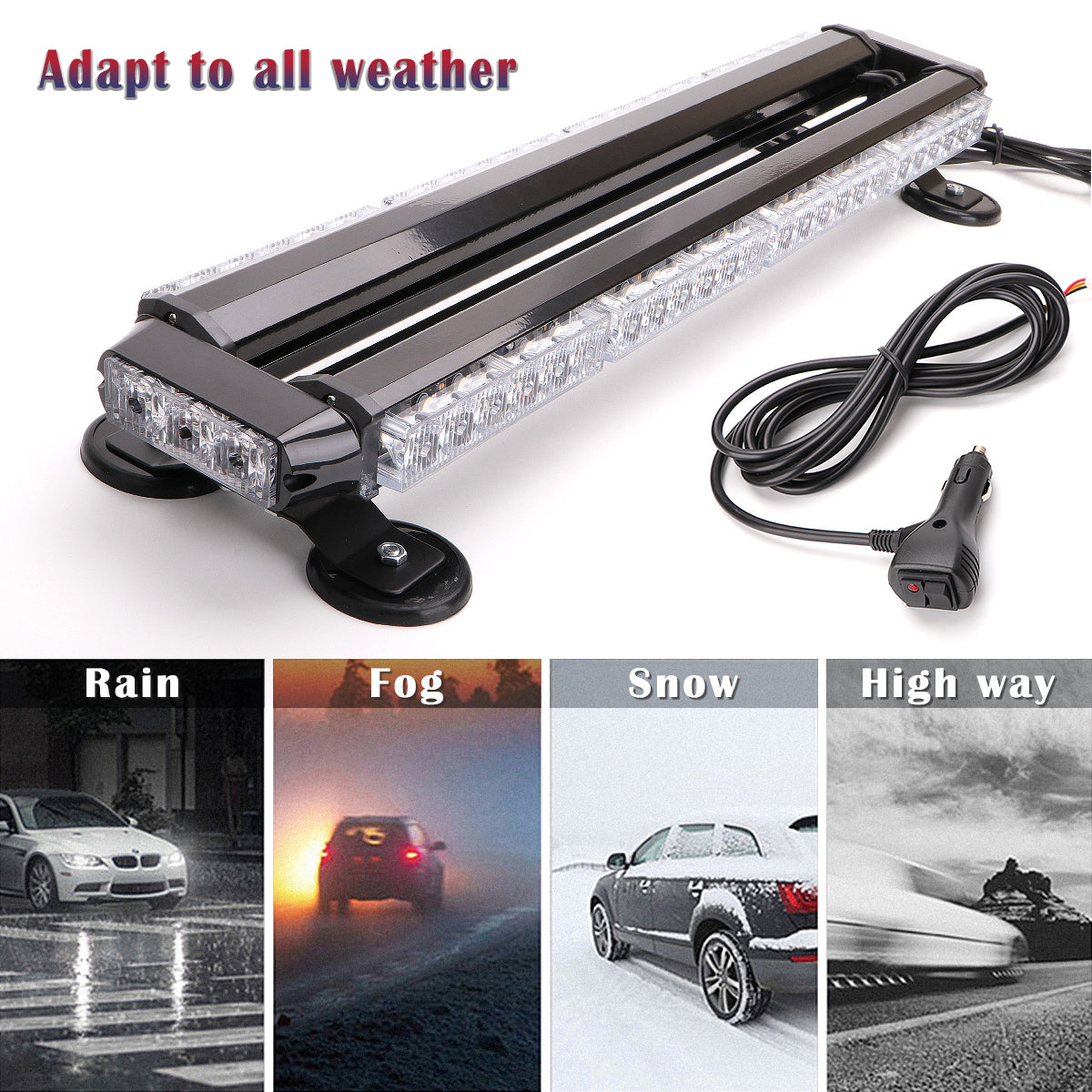 LE-JX 54LED Amber/White Emergency Traffic Advisor Double Side Flashing Warning Strobe Light Bar