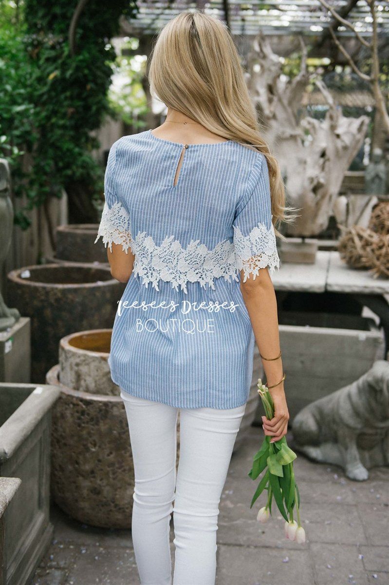 Lace Detail Striped Blouse