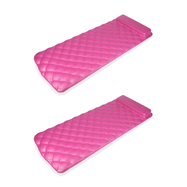 Kelsyus 72 Inch Laguna Lounger Portable Roll Up Foam Floating Mat With Built In Oversized Pillow For Swimming Pool Lake Beach Pink 2 Pack