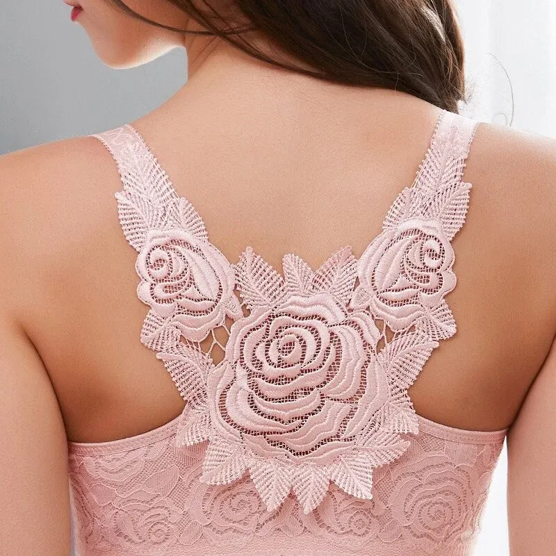 (🔥2022 NEW YEAR PROMOTION🔥) Rose Embroidery Front Closure Wirefree Bra🧡