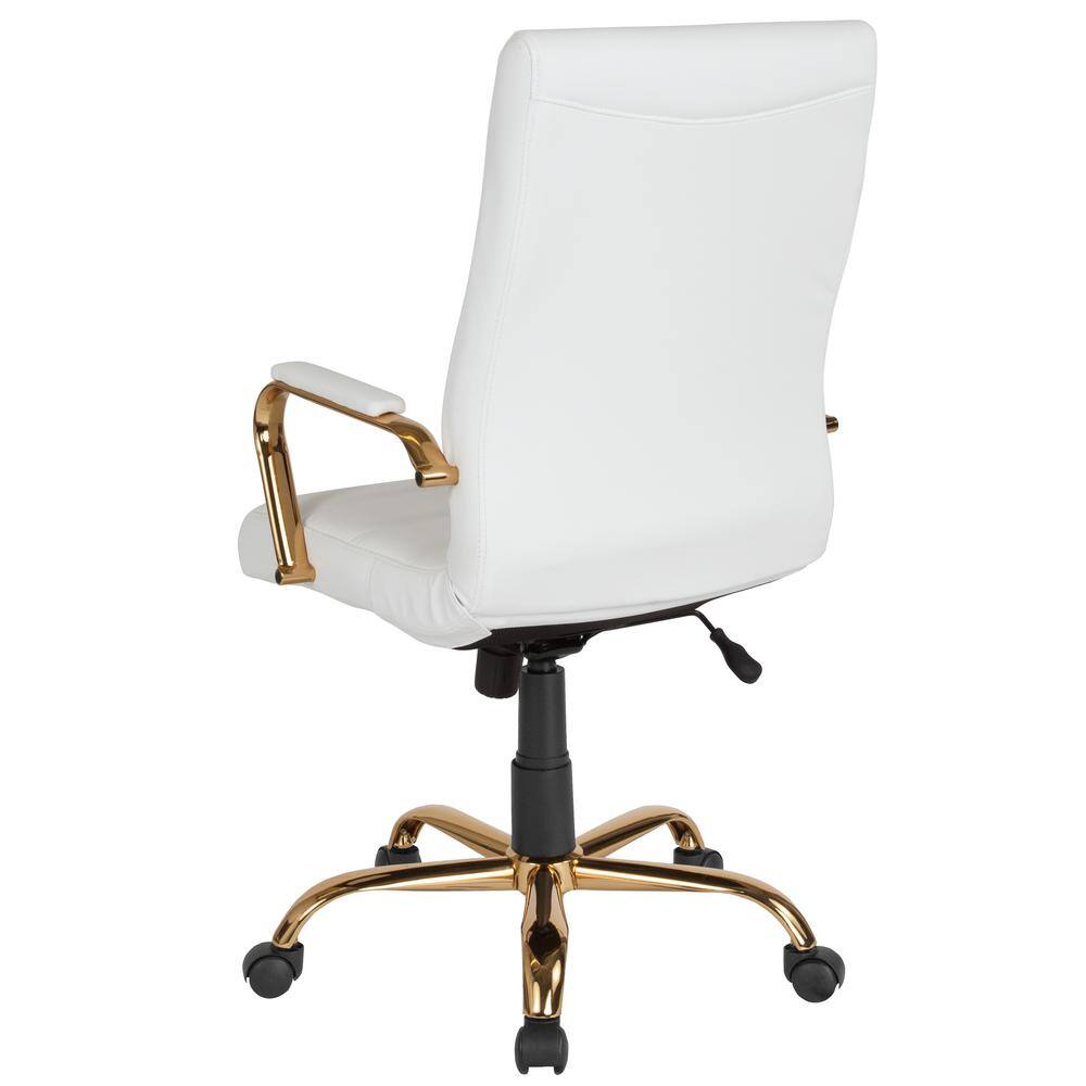 Flash Furniture Whitney High Back Faux Leather Swivel Ergonomic Office Chair in WhiteGold Frame with Arms GO2286HWHGLD