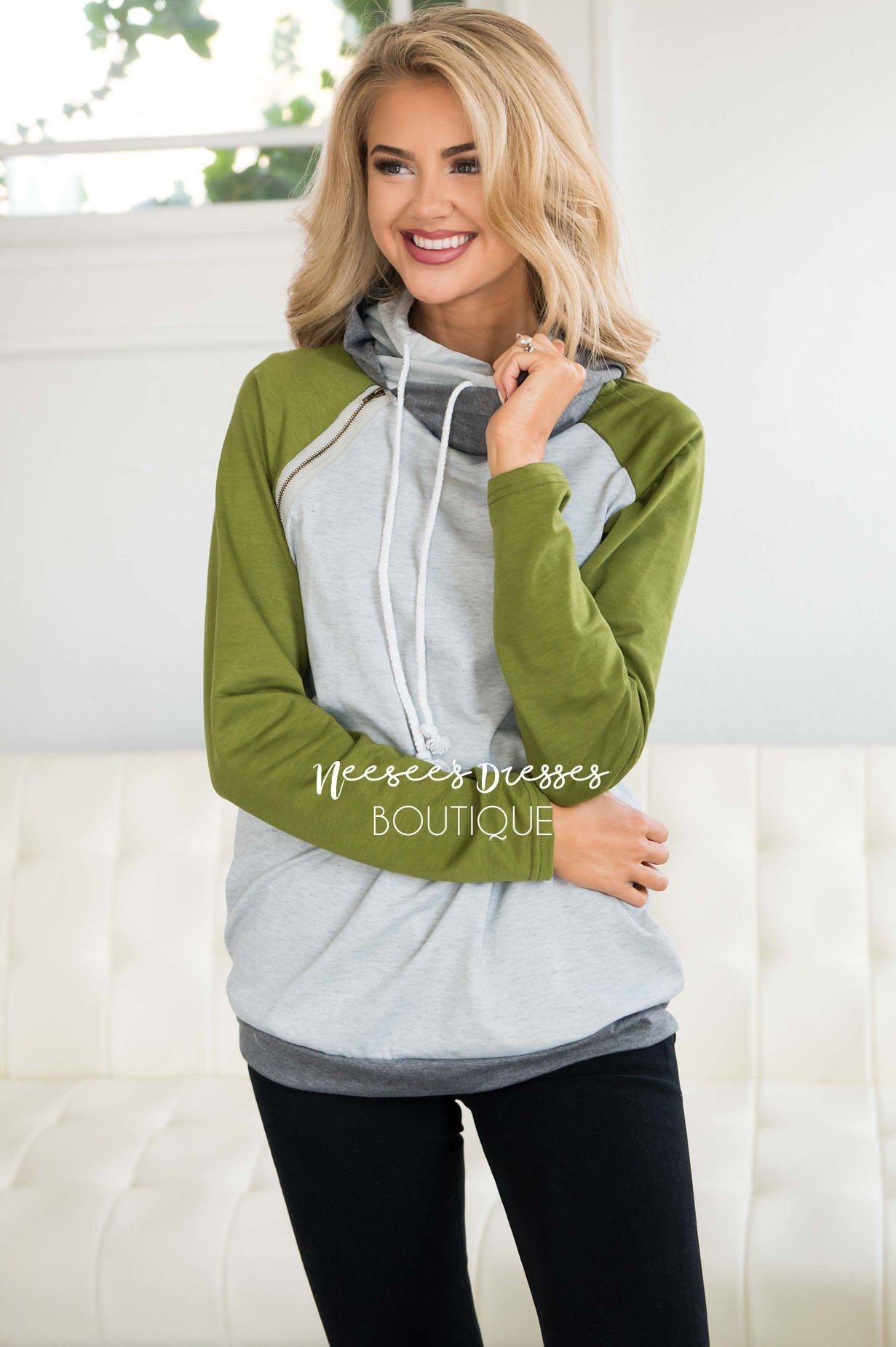 Shoulder Zip Double Hoodie Sweater