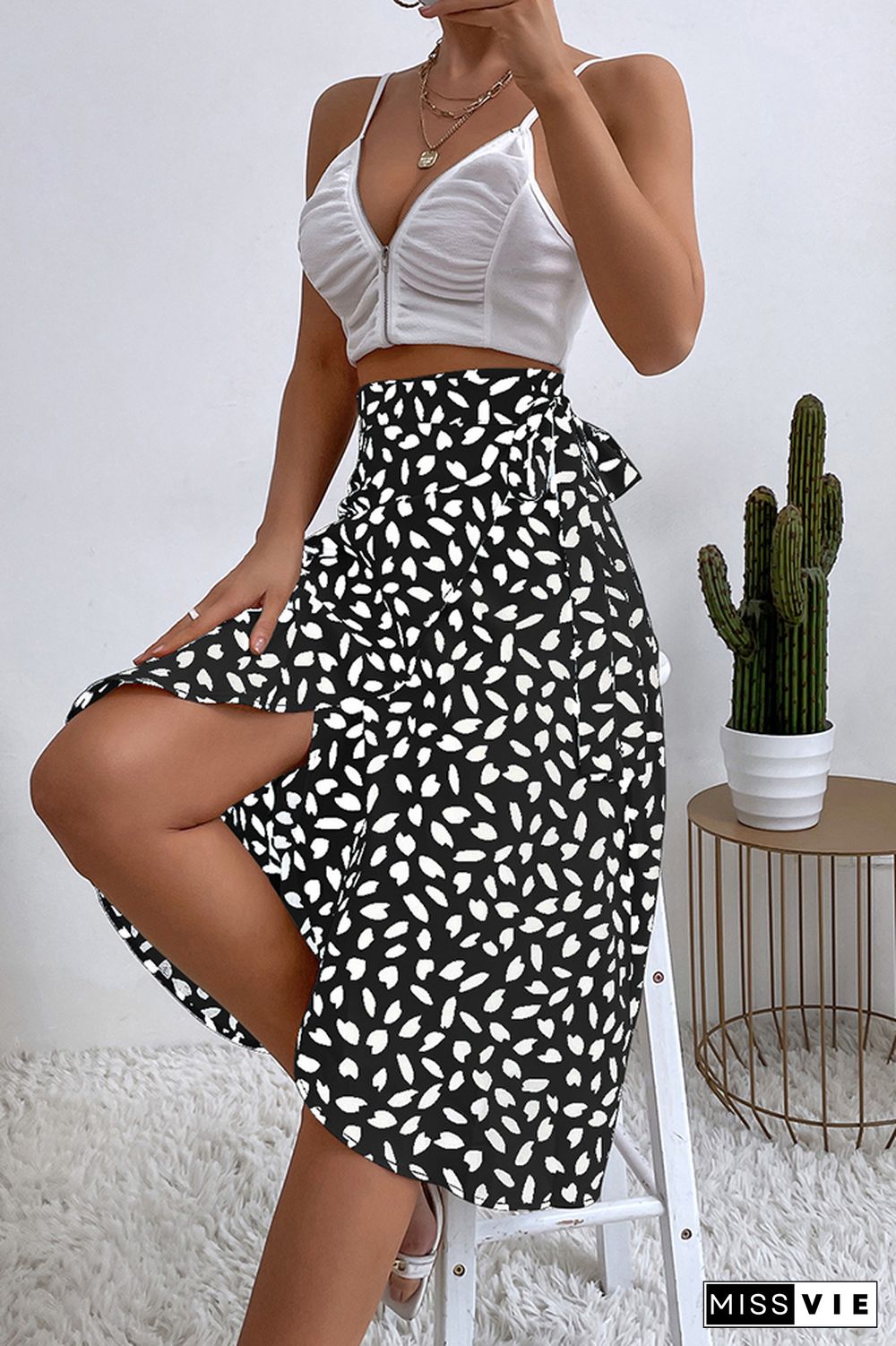 Polka Dot Slit Skirt Wholesale