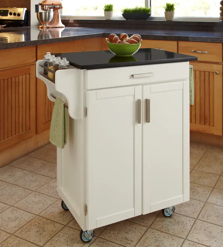 White Kitchen Cart with Black Granite Top - Create-a-Cart