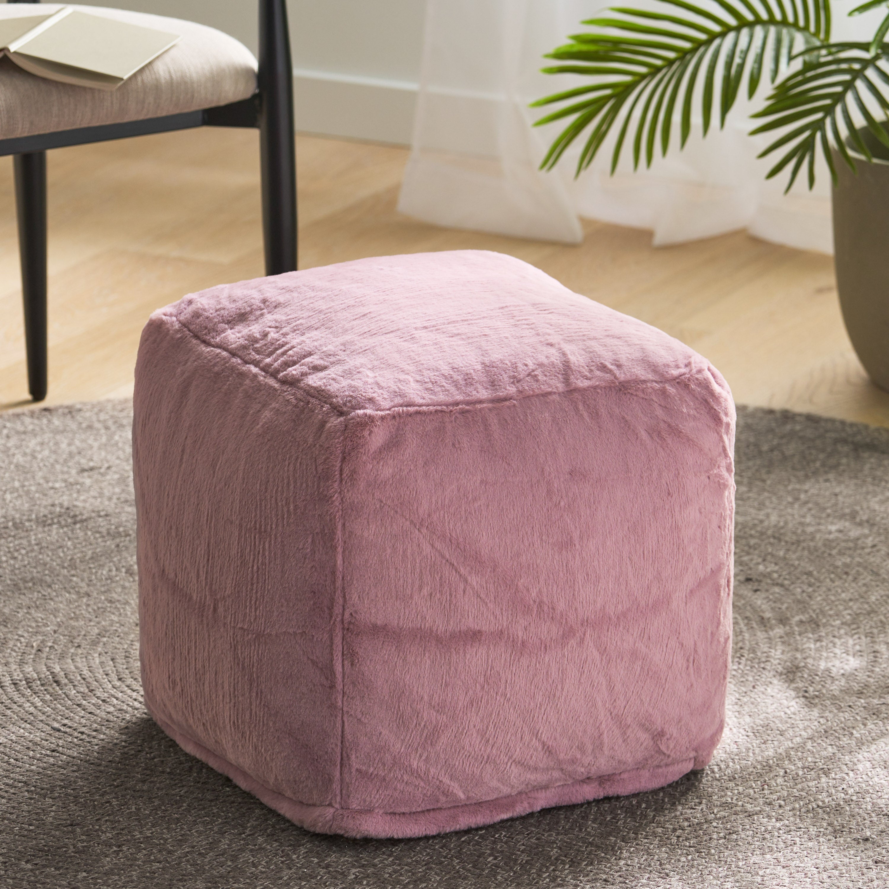 Pickerel Modern Glam Faux Fur Cube Pouf