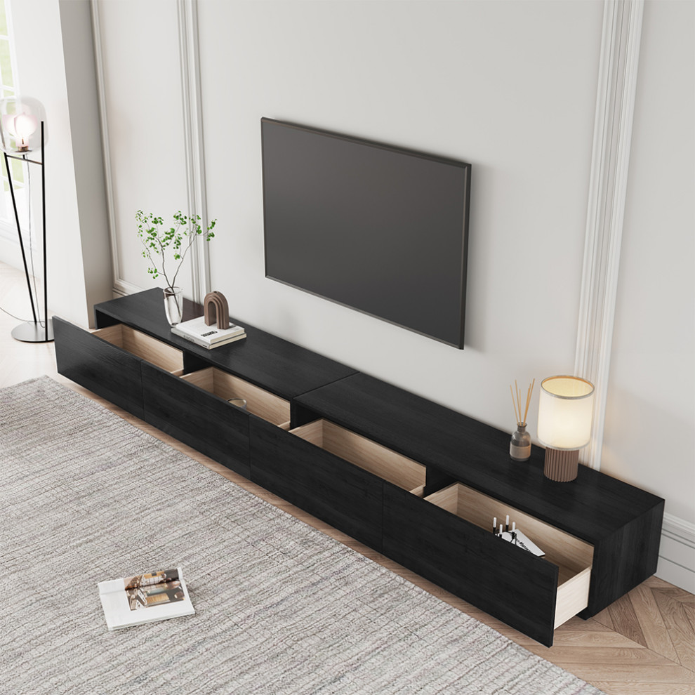 Black TV Stand  Minimalist Long Media Console With 4 Drawers   Modern   Entertainment Centers And Tv Stands   by Miron Demid LLC  Houzz