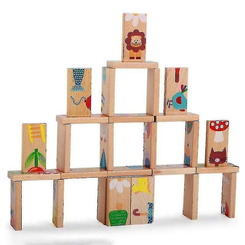 28 Pieces/set Of Animal Color Wooden Dominoes Cartoon Baby Toys Children Games