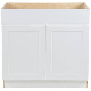 Hampton Bay Cambridge White Shaker Assembled Sink Base Kitchen Cabinet with Soft Close Door (36 in. W x 24.5 in. D x 34.5 in. H) CM3635S-WH