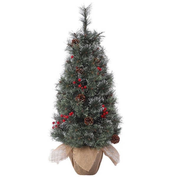 3 Ft Tabletop Prelit Snow Flocked Christmas Tree with Burlap Base