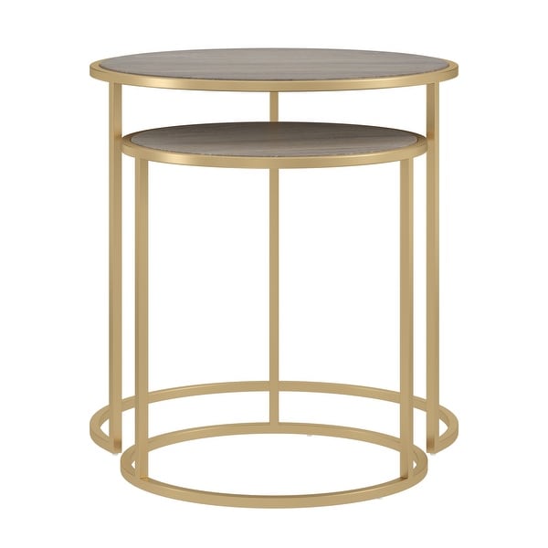 Subira Antique Gold Finished Metal and Reclaimed Wood Round Nesting End Table Set by iNSPIRE Q Bold