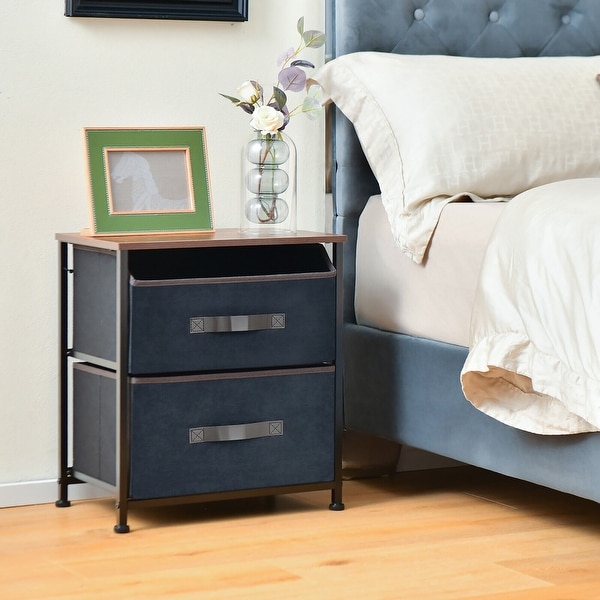 Gymax Nightstand End Side Table Dresser with 2 Pull-out Fabric Drawers