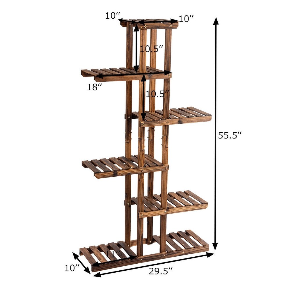 Costway 6 Tier 11 Pots Wooden Plant Flower Display Stand Wood Shelf   29.5'' X10'' X55.5''