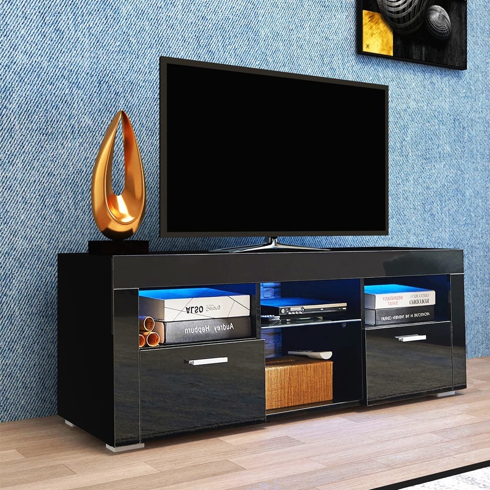 Modern LED TV Stand Media Console with LED lights  High Glossy   51L*14W*16Hinch