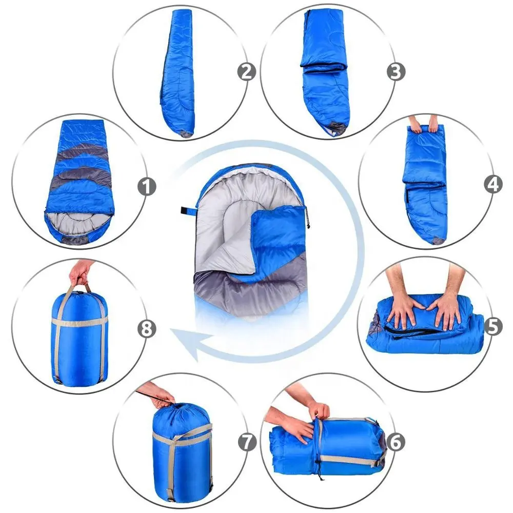 Envelope Lightweight Portable Waterproof Comfort sleeping bag with Compression Sack for 4 season travelling camping