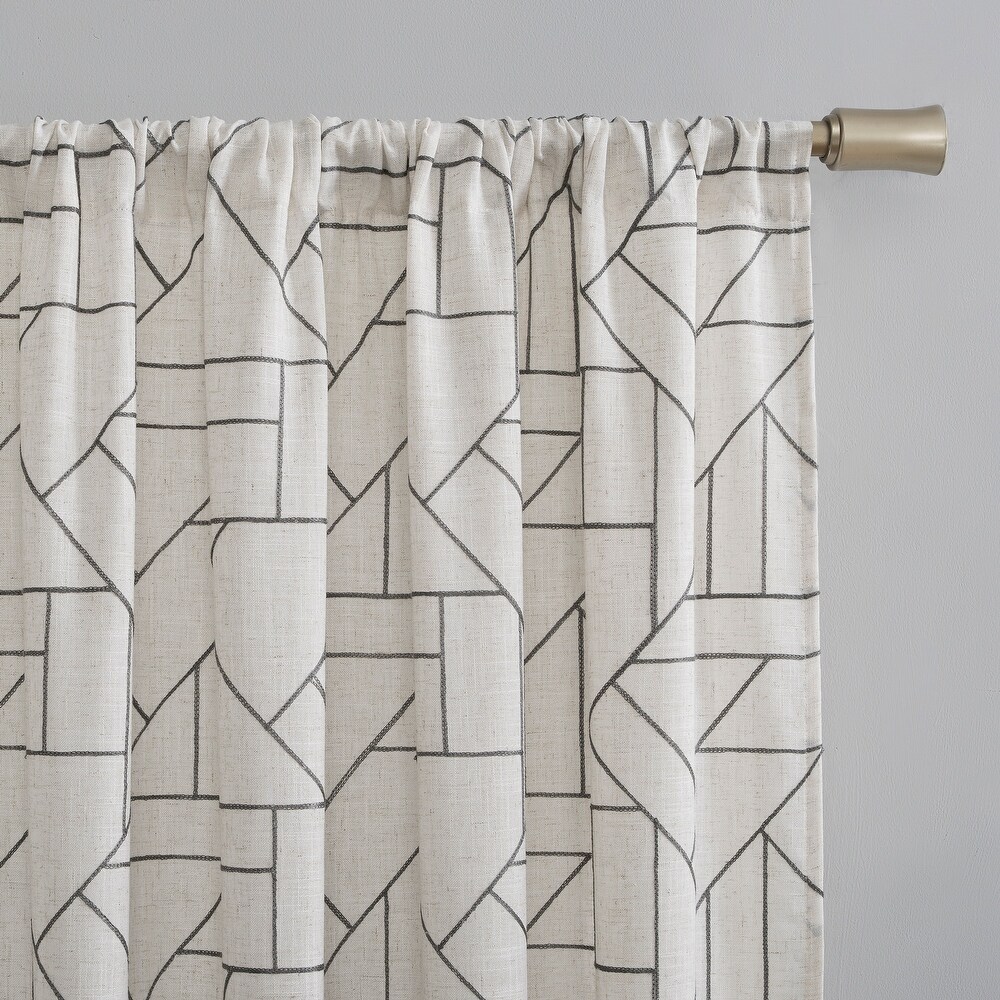 Archaeo Jigsaw Embroidery Linen Blend Curtain  Single Panel