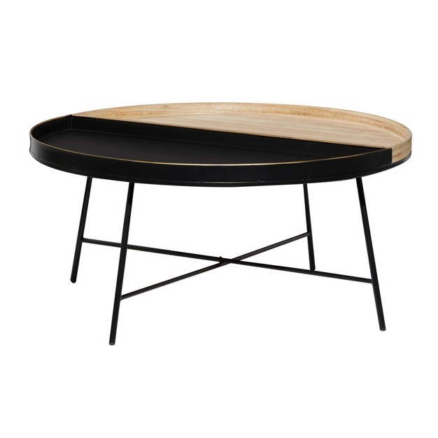 Contemporary Wood And Metal Coffee Table Black Olivia amp May