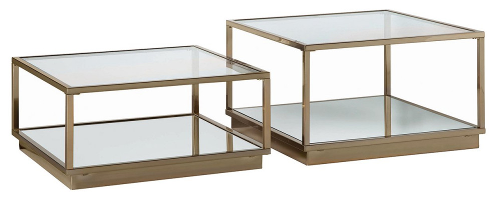 Set of 2  Coffee Table  Elegant Design With Rose Brass Frame With Mirrored Shelf   Contemporary   Coffee Table Sets   by Declusia  Houzz