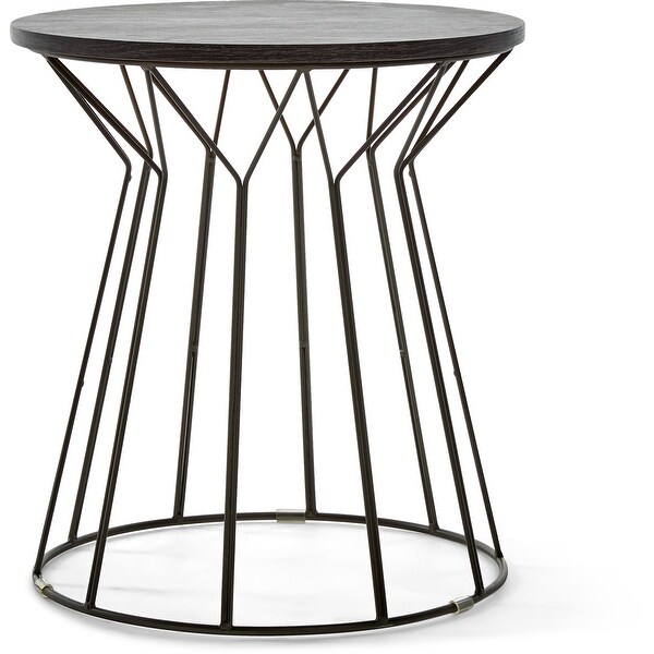 Elle Decor Fleur Black Metal Side Table with Wood Top