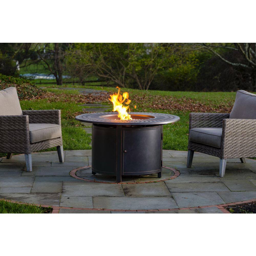 Alfresco Walden 44 in. Outdoor Round Cast Aluminum Gas Fire Pit in Topaz Bronze with Clear Glass Fire Beads 310-3005