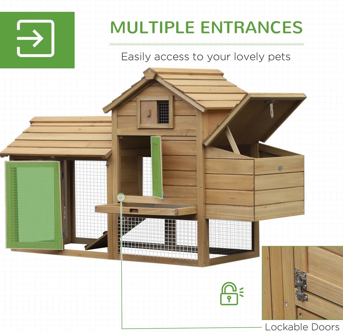 PawHut Nesting Box Wooden Chicken Coop， Hen House and Rabbit Hutch