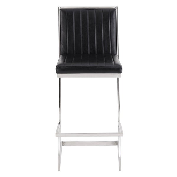 Eno 26 Inch Modern Barstool， Channel Stiched Square Back， Z Legs， Black - 39 H x 24 W x 18 L Inches