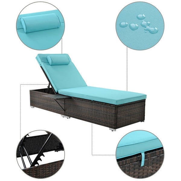 2 Piece Patio Rattan Reclining Chair Furniture Set with Side Table and Comfort Head Pillow