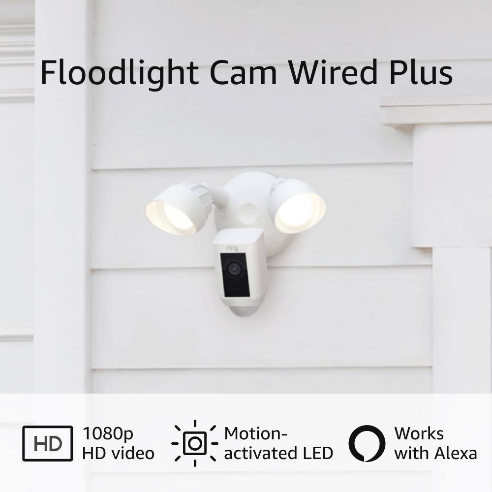 Ring Floodlight Cam Wired Plus - Smart Security Video Camera with 2 LED Lights 2-Way Talk Color Night Vision White B08F6GPQQ7