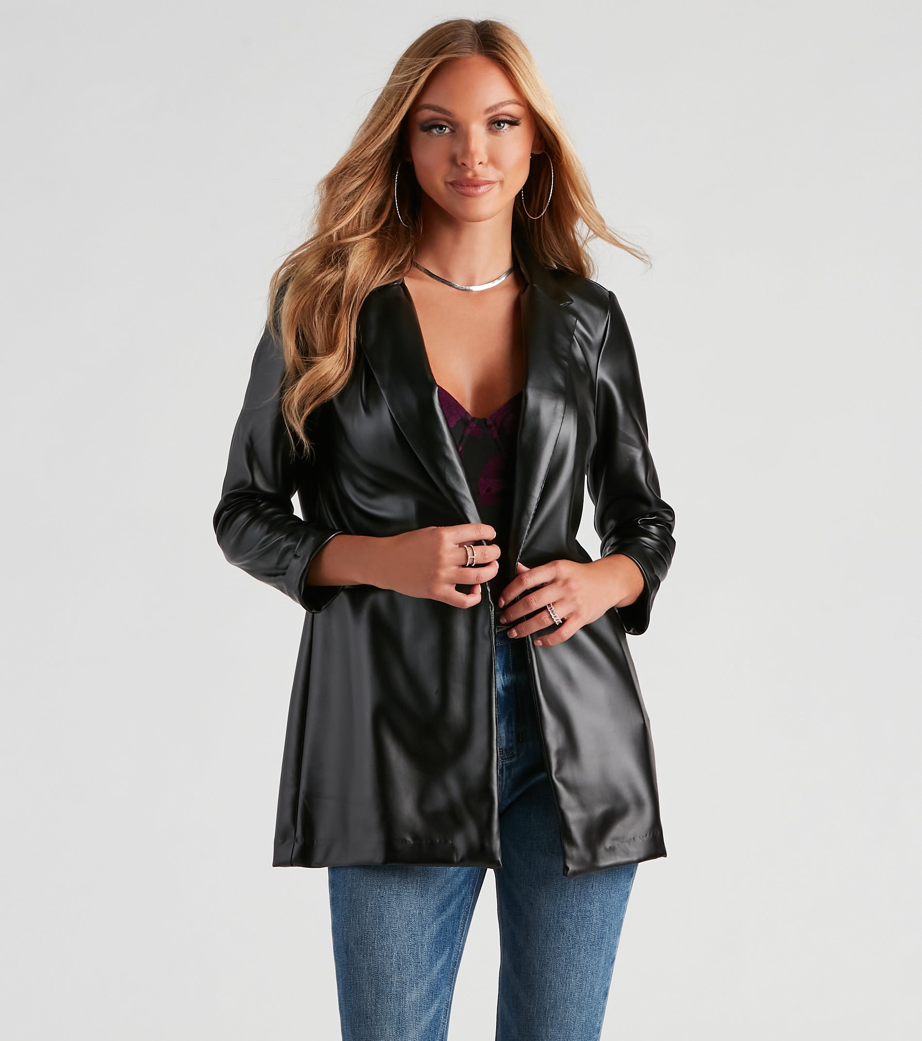 Elevated Sleek Faux Leather Blazer