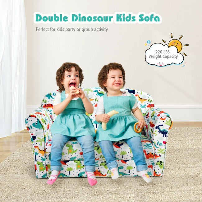 Double Kids Dinosaur Sofa Children Armrest Couch Upholstered Chair Furniture