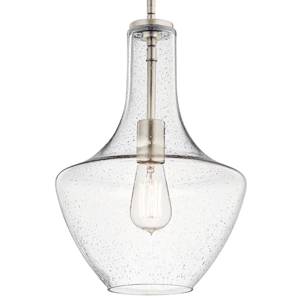 Kichler 42141NICS Everly Brushed Nickel Modern/Contemporary Seeded Glass Teardrop Pendant Light